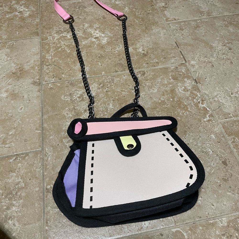 Pink and Black Cartoon Style Crossbody Bag